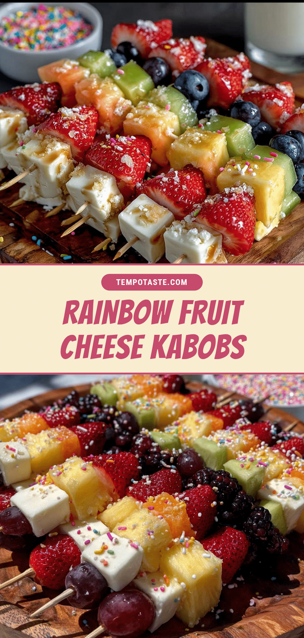 Easy rainbow fruit and cheese kabobs kids love recipe